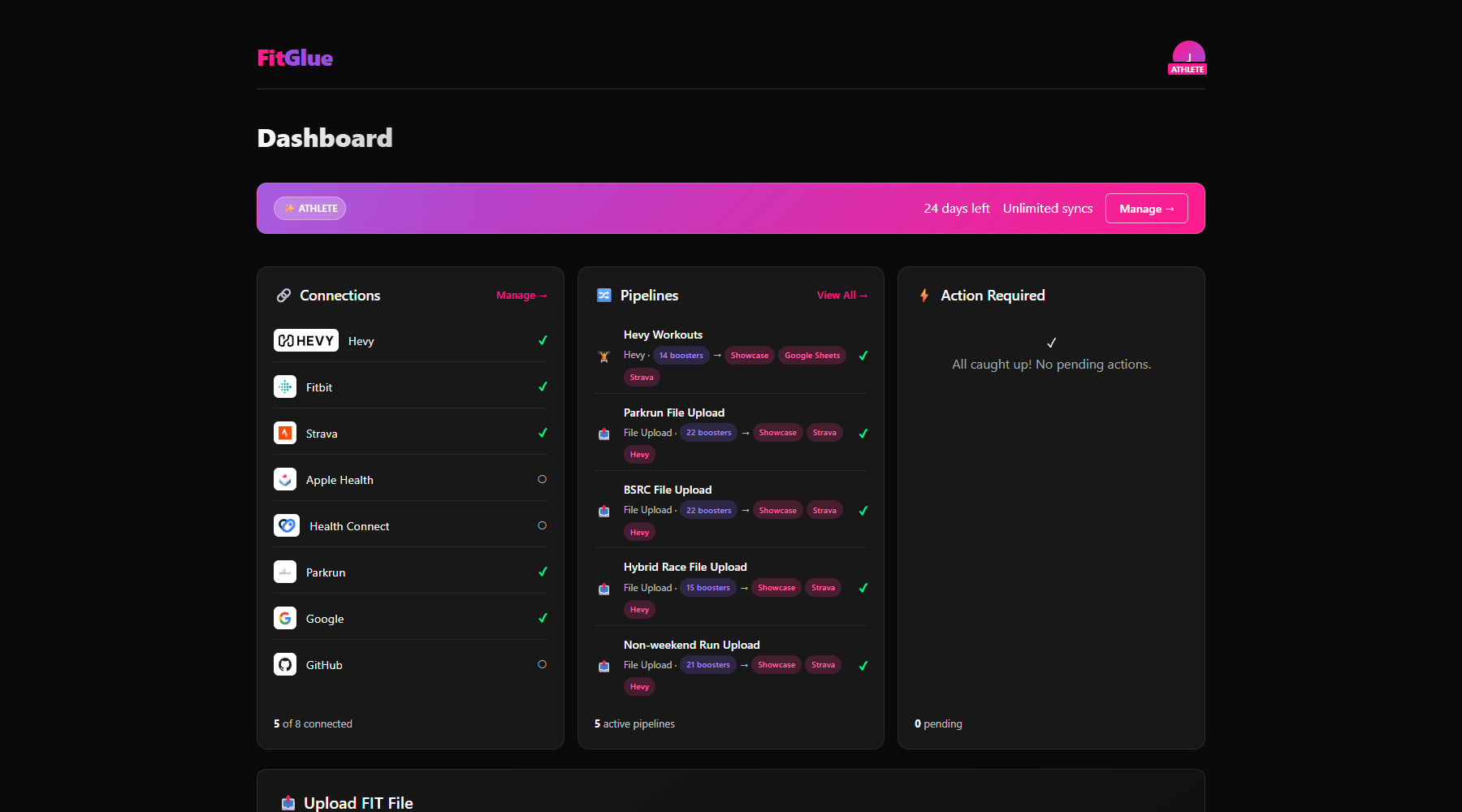 FitGlue dashboard