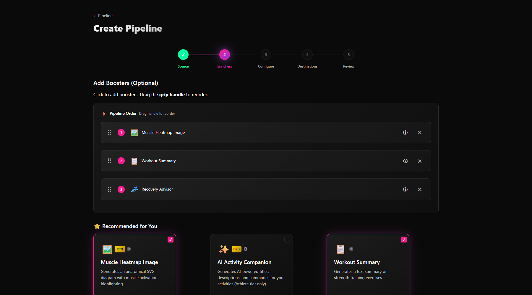 FitGlue pipeline configuration wizard